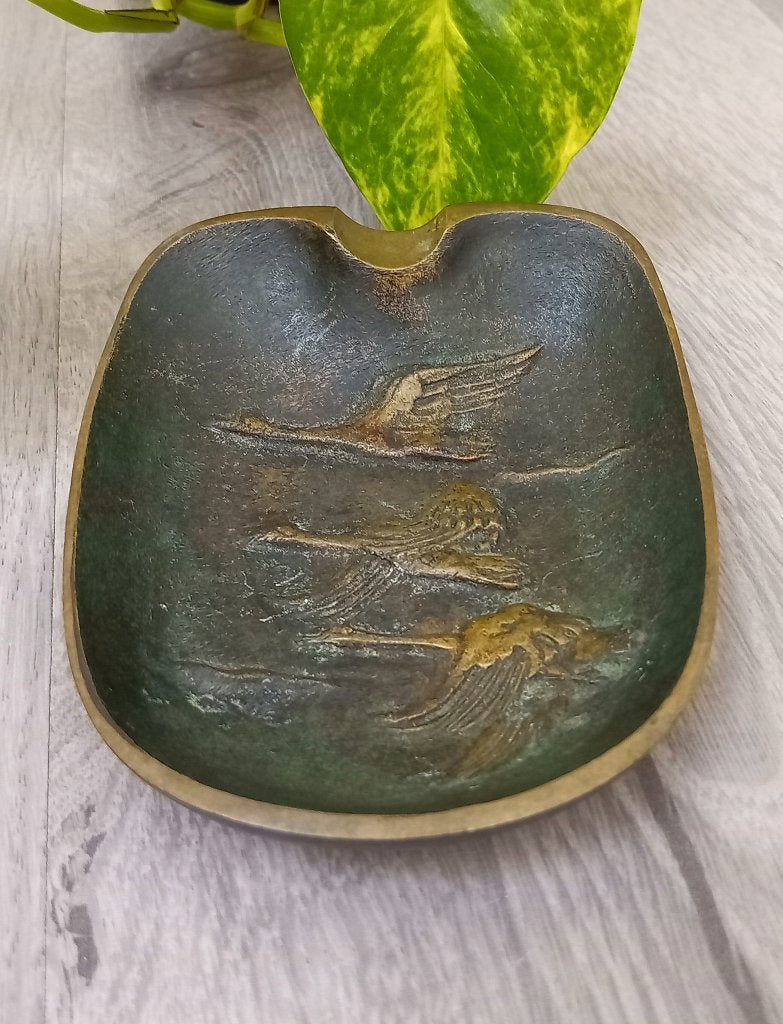 vintage bronzen asbak met 3 zwanen, Ophalen of Verzenden