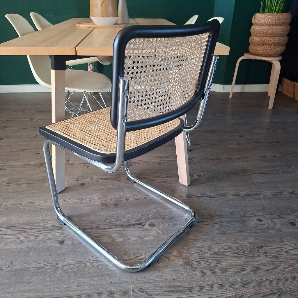 16x Thonet stijl Cesca Breuer buisframe stoel Rotan webbing, Hout, Zwart, Vintage Bauhaus retro design Japandi Scandinavisch, Nieuw