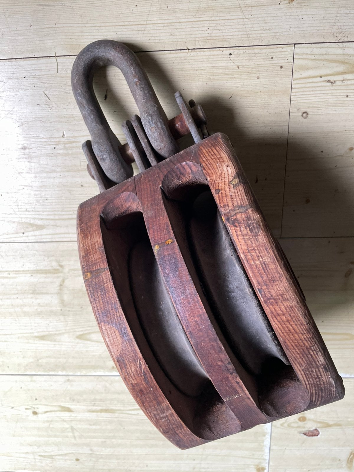 Groot houten dubbelkatrol/blok voor voor touw ca. 2 cm dik, Ophalen of Verzenden, Zo goed als nieuw, Lijn of Blok