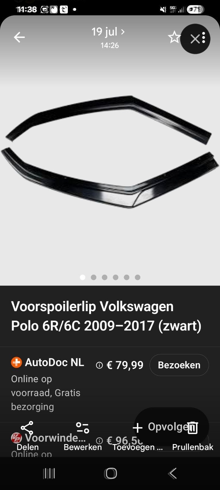 Voorspoilerlip Volkswagen Polo 6R/6C 2009-2017 (zwart), Ophalen, Nieuw, Bumper, Volkswagen