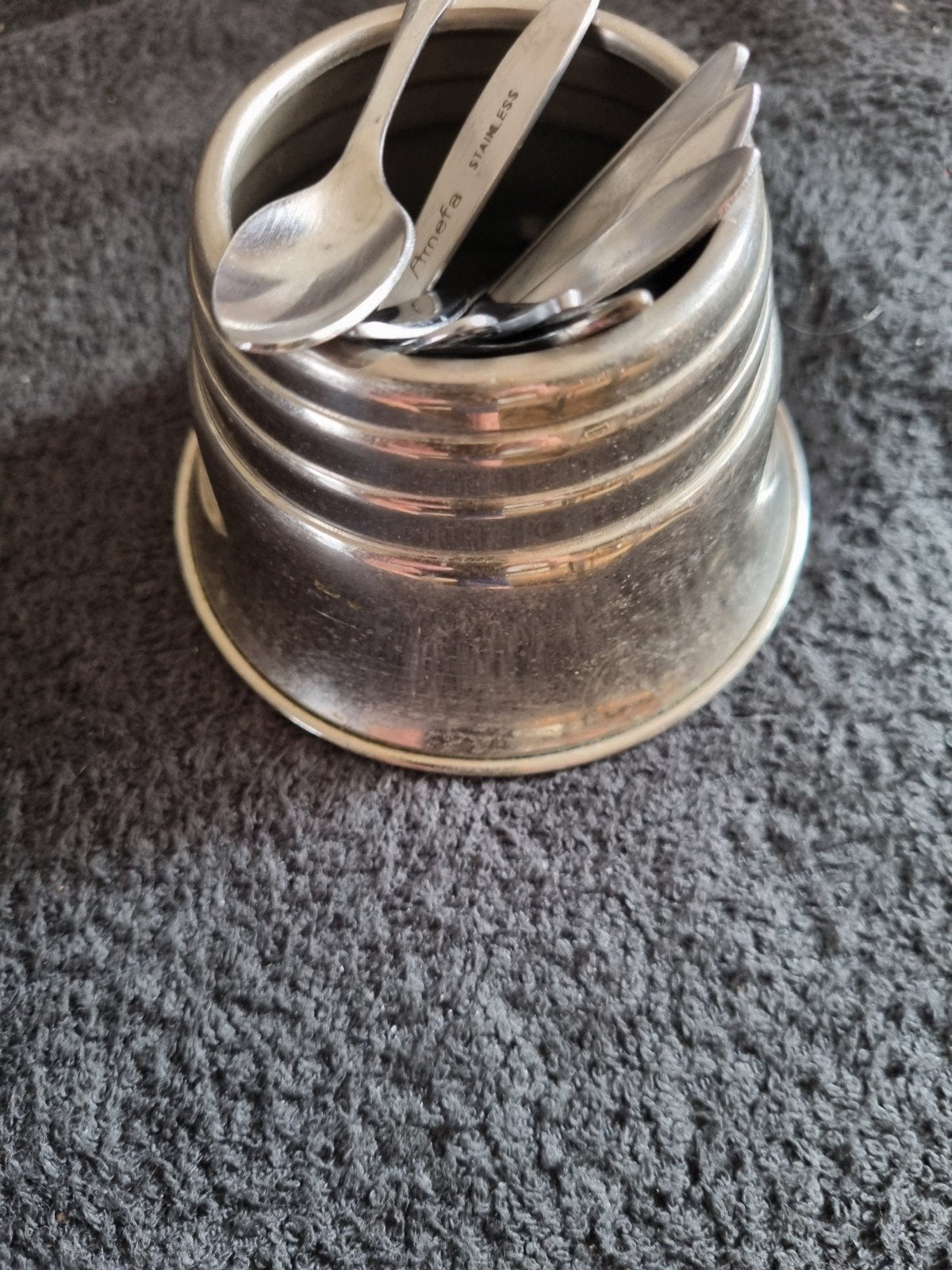 Amefa RVS Lepeltjes in Houder - Vintage Bestek, Ophalen of Verzenden
