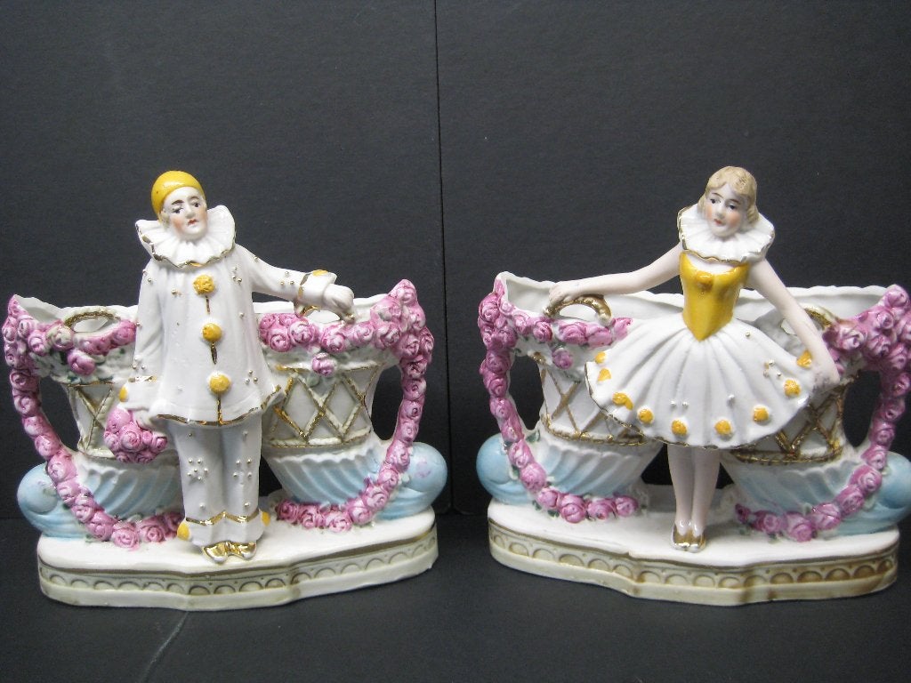 ANTIEKE BEELDJES PIERROT COLOMBINE, Antiek en Kunst, Antiek | Porselein, Ophalen of Verzenden