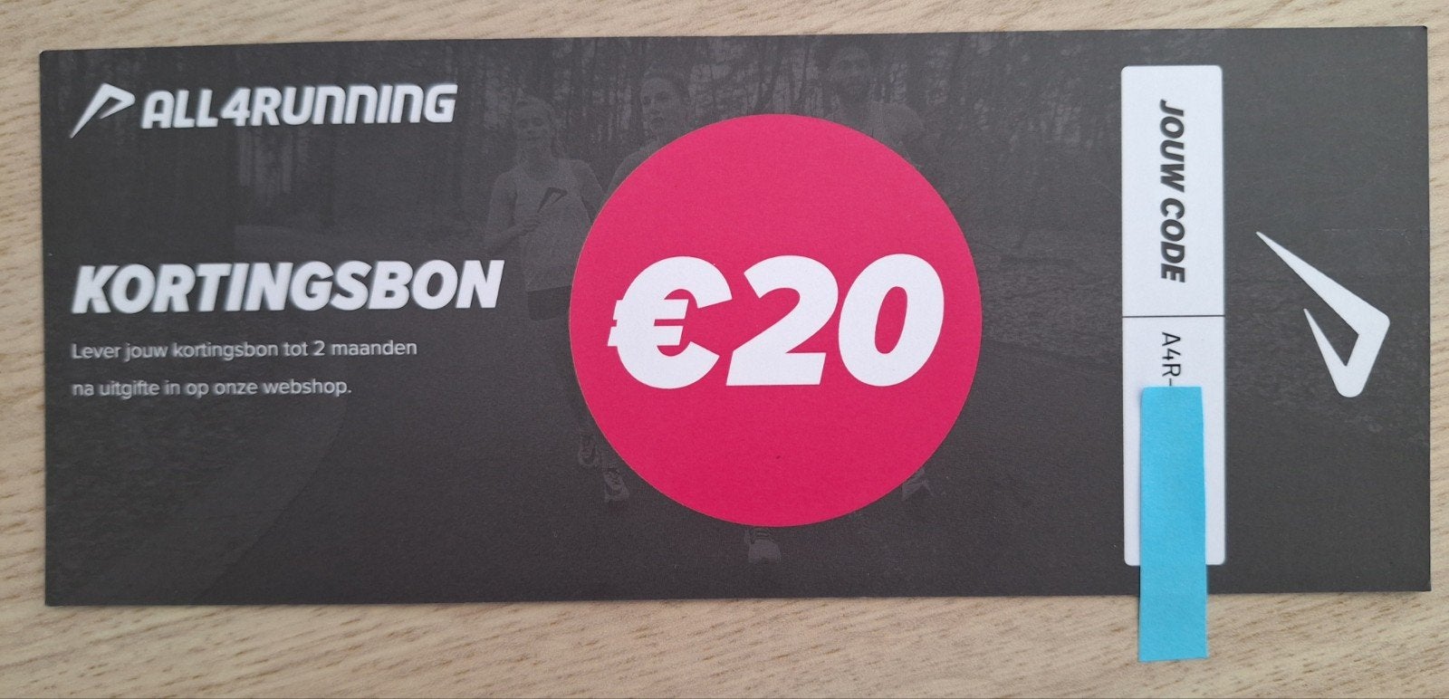 kortingsbon all4running 20€, Tickets en Kaartjes, Kortingen en Cadeaubonnen, Eén persoon, Kortingsbon, Warenhuis- of Winkelbon
