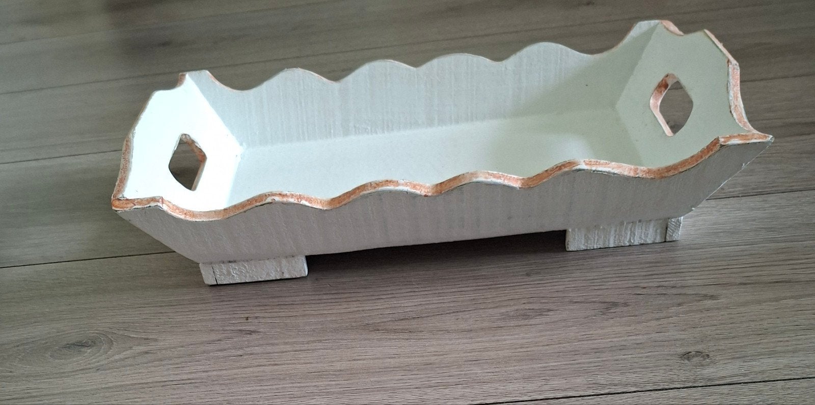 Houten dienblad wit koper landelijk 39 x 20 cm, Ophalen of Verzenden, Zo goed als nieuw, Dienblad, Rechthoekig