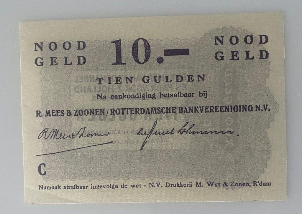 Noodgeld Rotterdam 10 Gulden 1944 Serie C nieuwstaat, Postzegels en Munten, Bankbiljetten | Nederland, Ophalen of Verzenden, 10 gulden