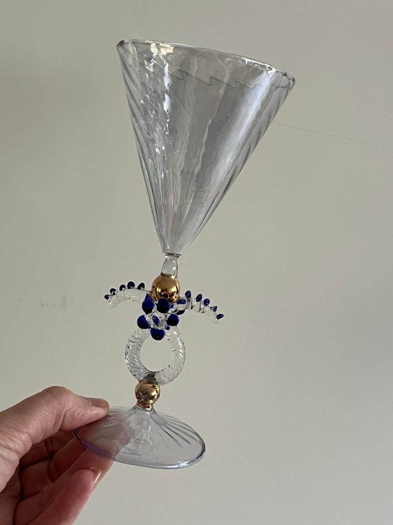 2 Venetiaanse Murano-glas wijnglazen met gedraaide kelk, Antiek en Kunst, Antiek | Glas en Kristal, Ophalen of Verzenden