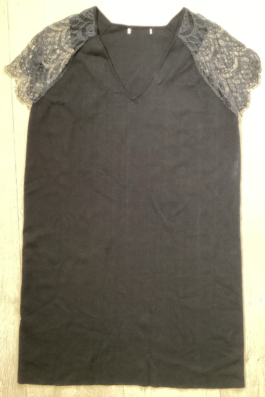 Zwart lange T-shirt met kanten mouwen maat XL, Zwart, Maat 46/48 (XL) of groter, Ophalen of Verzenden, Zo goed als nieuw