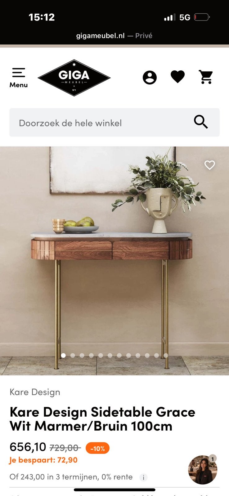 Sidetable marmer/hout, 100 tot 150 cm, Nieuw, Ophalen of Verzenden, 25 tot 50 cm