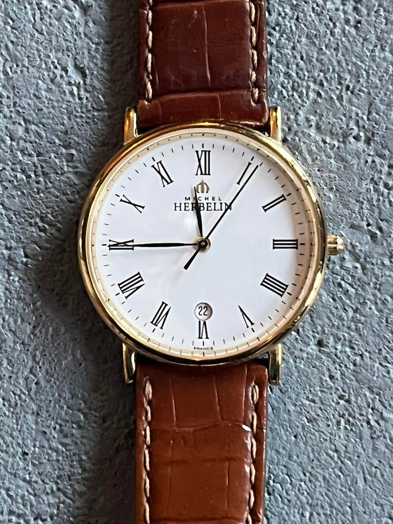Michel Herbelin heren pols horloge verguld gold plated goud, Ophalen of Verzenden, Overige merken