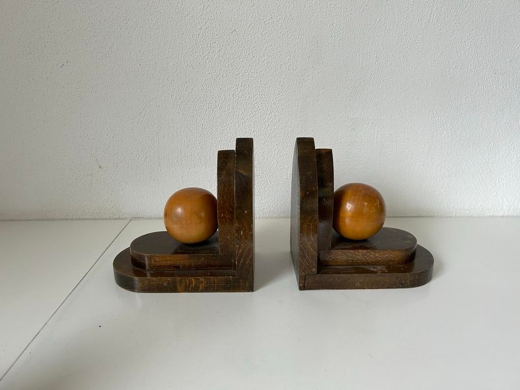 Art Deco Boeksteunen - Vintage Houten Boekensteunen, Gebruikt, Ophalen of Verzenden, Bruin, Vintage