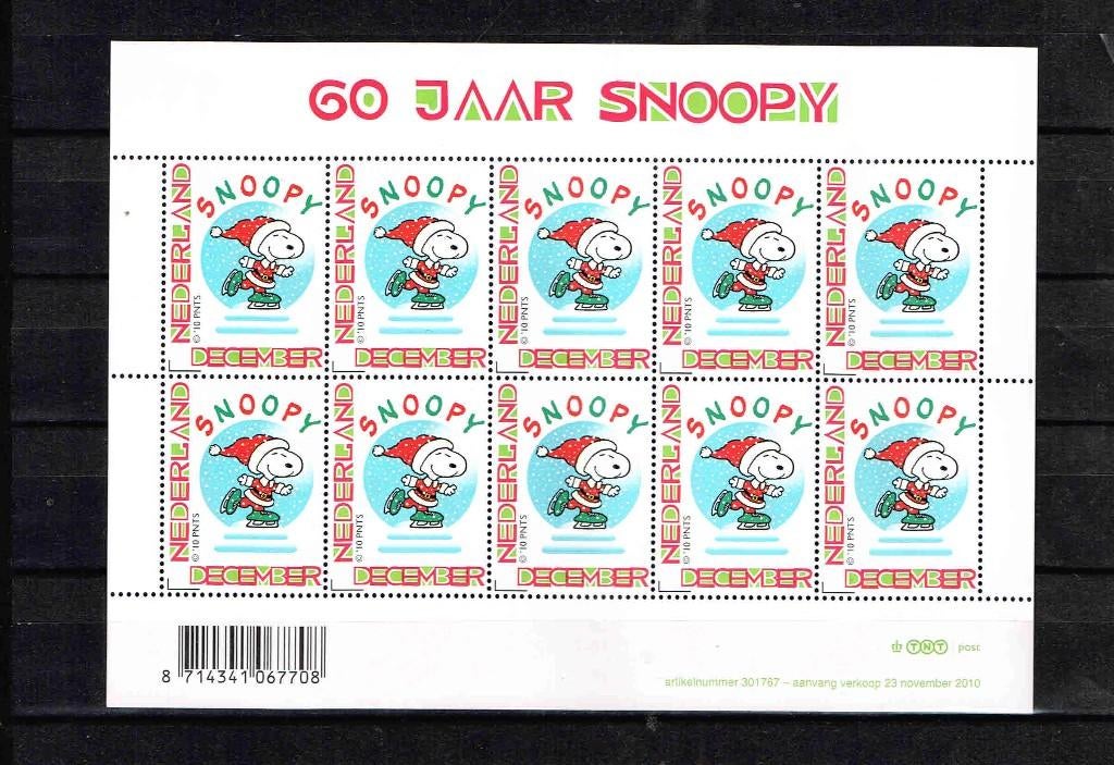 60 jaar Snoopy vel 10  december zegels 1/8.9, Verzenden, Na 1940