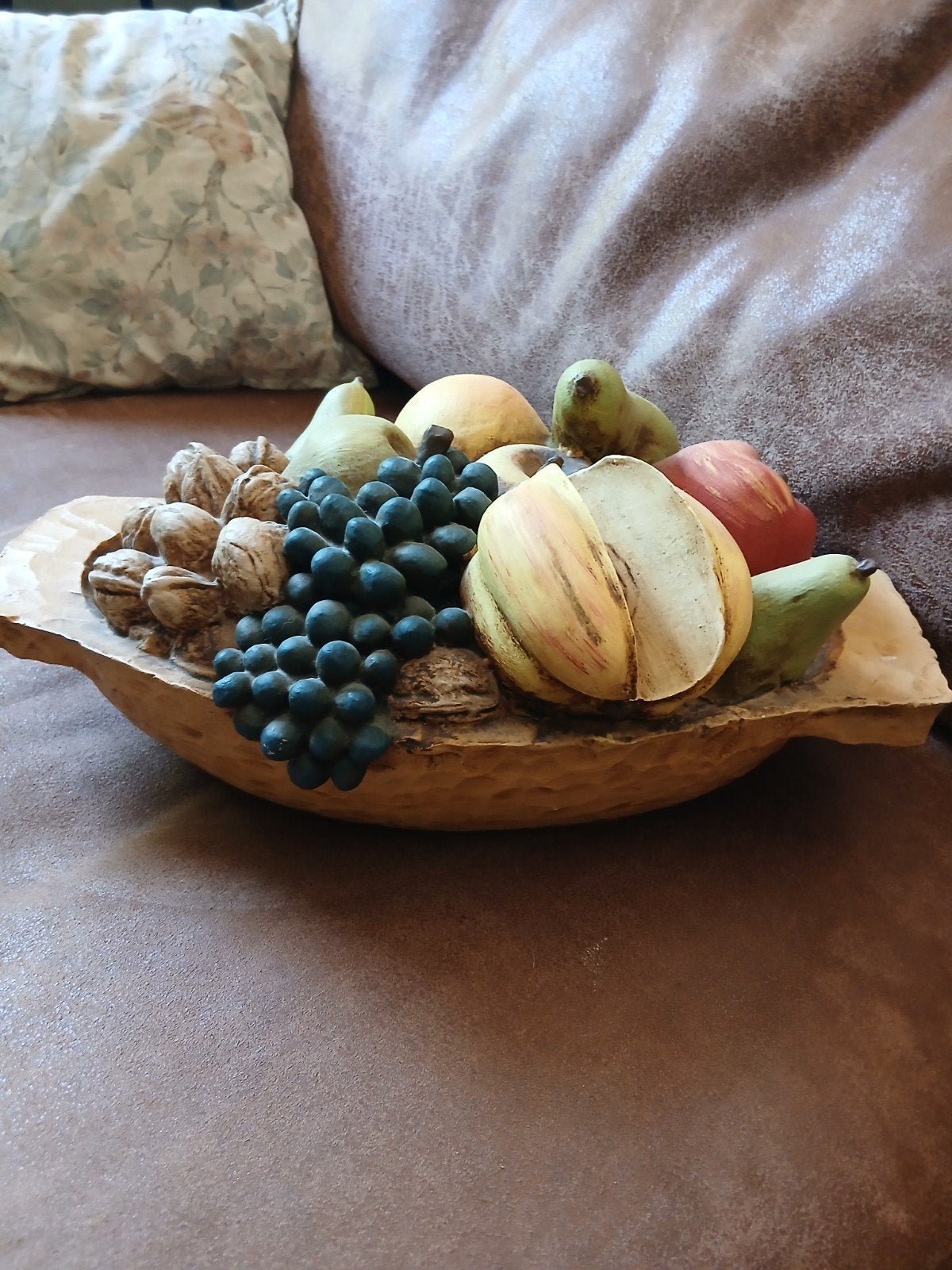 Vintage Houten Fruitschaal met Decoratieve Vruchten, Ophalen of Verzenden