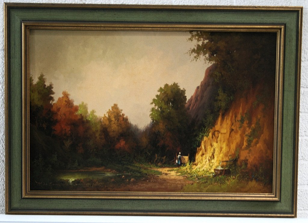 Rob de Haan - schilderij vrouw in dramatisch landschap, Ophalen, Doek, Impressionistisch, Gesigneerd