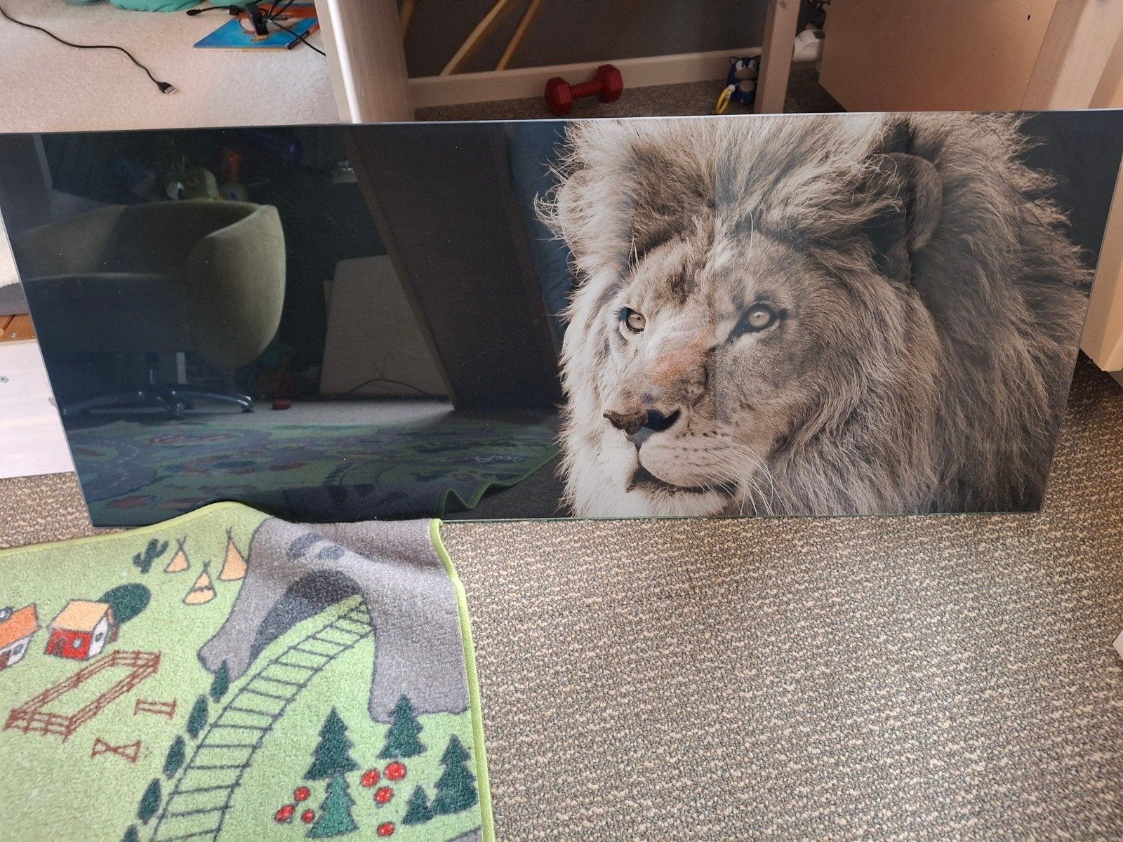 Prachtig Leeuw Schilderij op Glas - Unieke Wanddecoratie, Huis en Inrichting, Ophalen, 50 – 75, Zo goed als nieuw, Schilderij