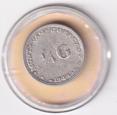 Curacao 1/4 Gulden 1944  Zeer Goed, Verzenden, Zilver, 25 cent, Koningin Wilhelmina