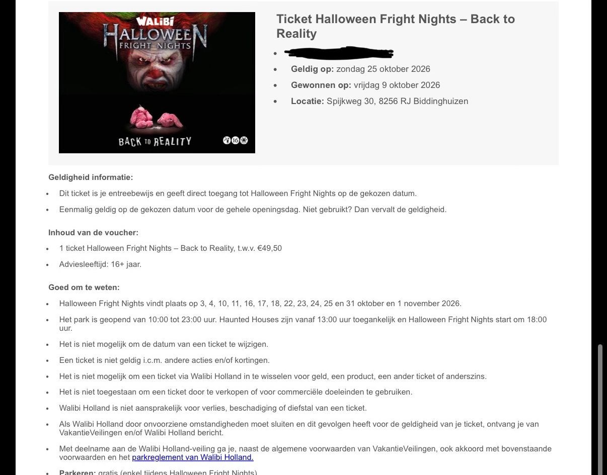 Walibi Fright Nights zondag 25 oktober, Eén persoon