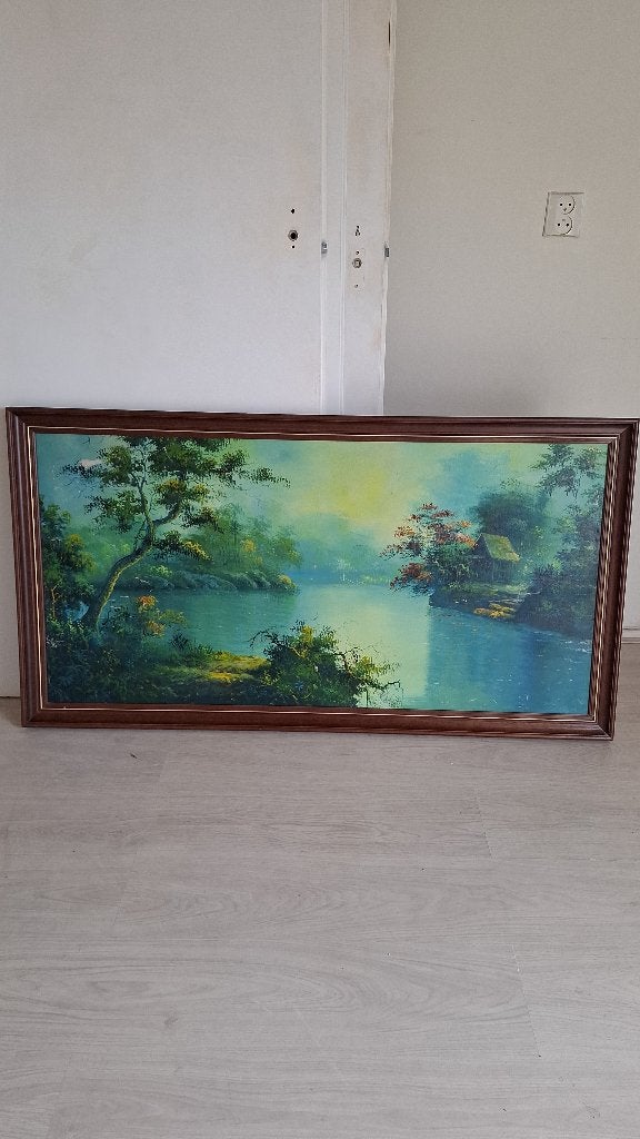 Groot Schilderij indisch landschap 134x70cm, Ophalen, Landschap