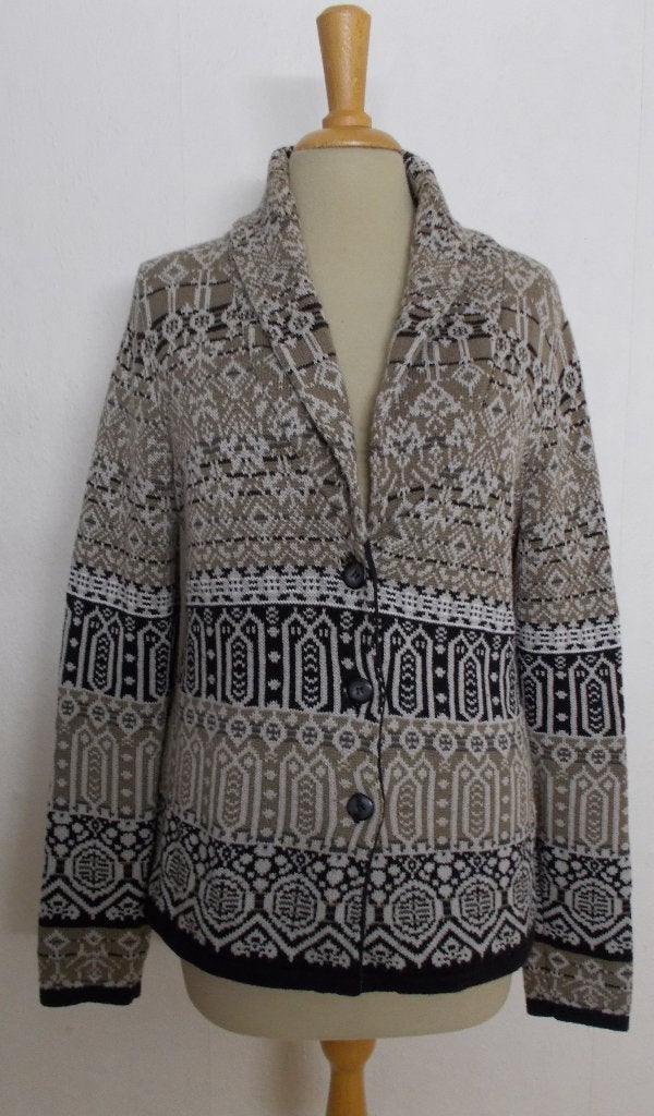 Mooi bruin/zwart Noors look print vest! L, Verzenden, Zo goed als nieuw, Maat 42/44 (L), Bruin