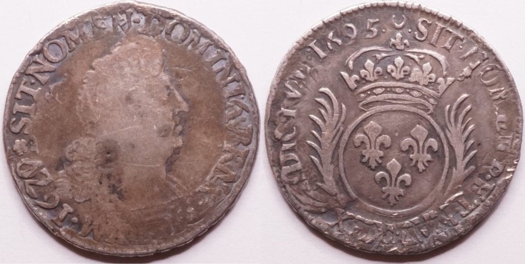 Frankrijk halve ecu 1695 Lodewijk XIV overslag zilver, Ophalen of Verzenden, Frankrijk, Losse munt, Zilver