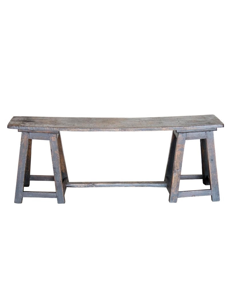Antiek teakhouten bankje met donkere patina, Ophalen of Verzenden, Gebruikt, Hout