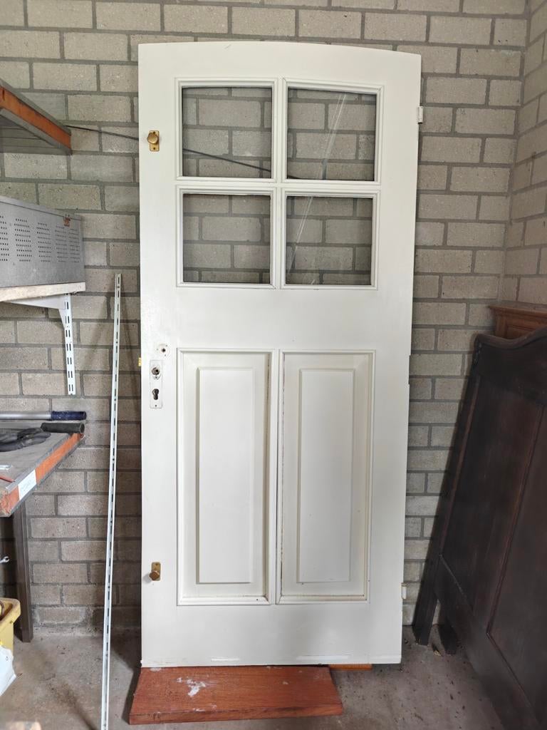 Klassieke houten buitendeur met glas, Gebruikt, Ophalen of Verzenden, 200 tot 215 cm, Glas