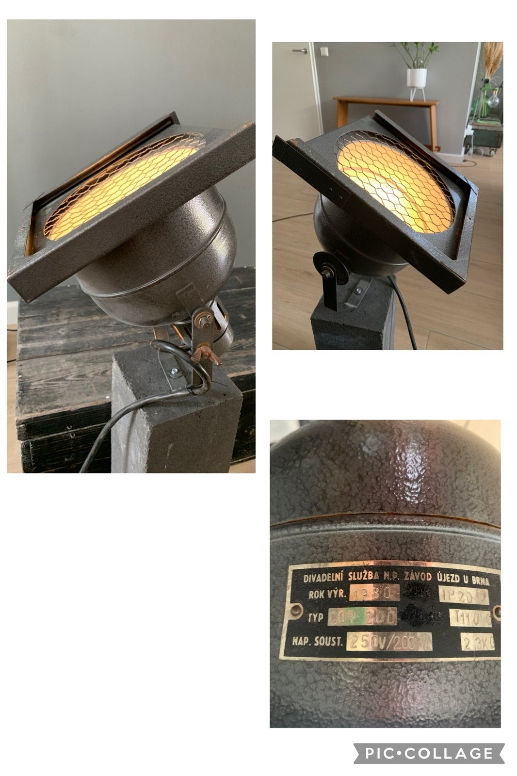 Vintage Theaterlamp op betonnen steen - COR 200 (1980), Ophalen