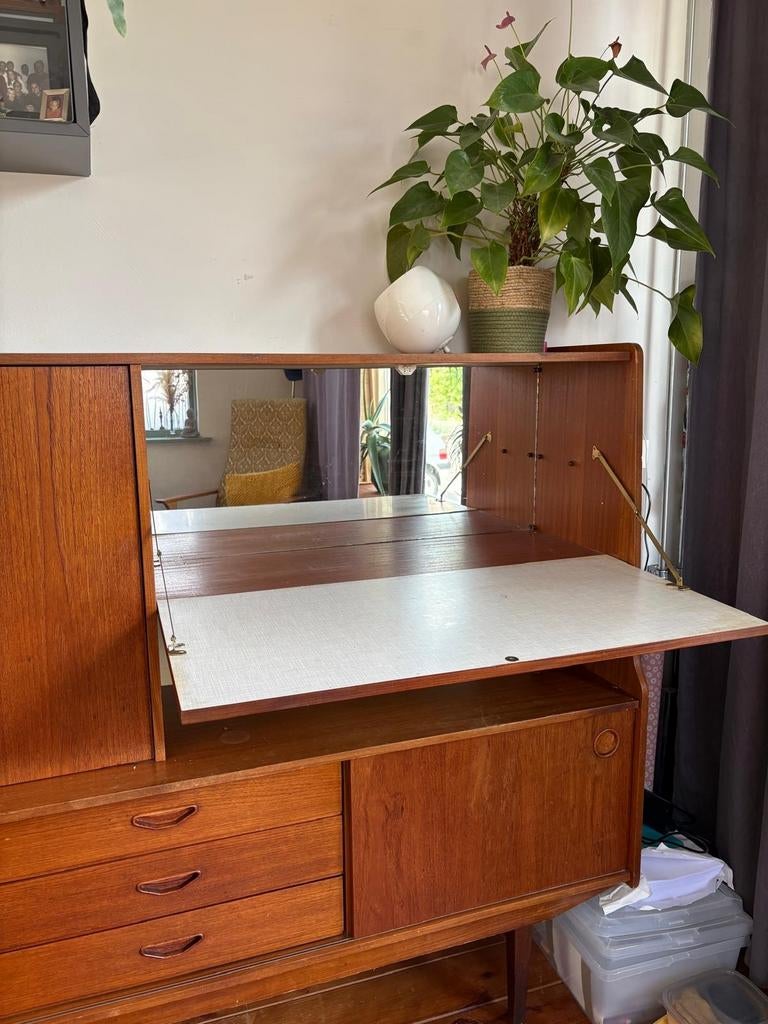Vintage Teak Dressoir / Highboard - Jaren '60, Huis en Inrichting, Kasten | Dressoirs, Ophalen, Gebruikt, 25 tot 50 cm