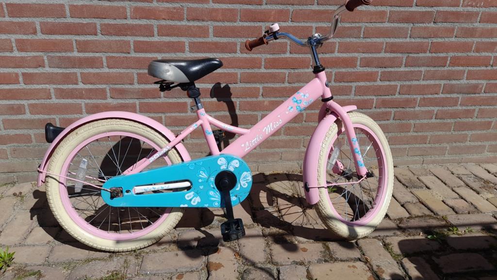 Popal Little Miss kinderfiets - Roze met blauw, Ophalen, Terugtraprem, Popal, 16 tot 20 inch