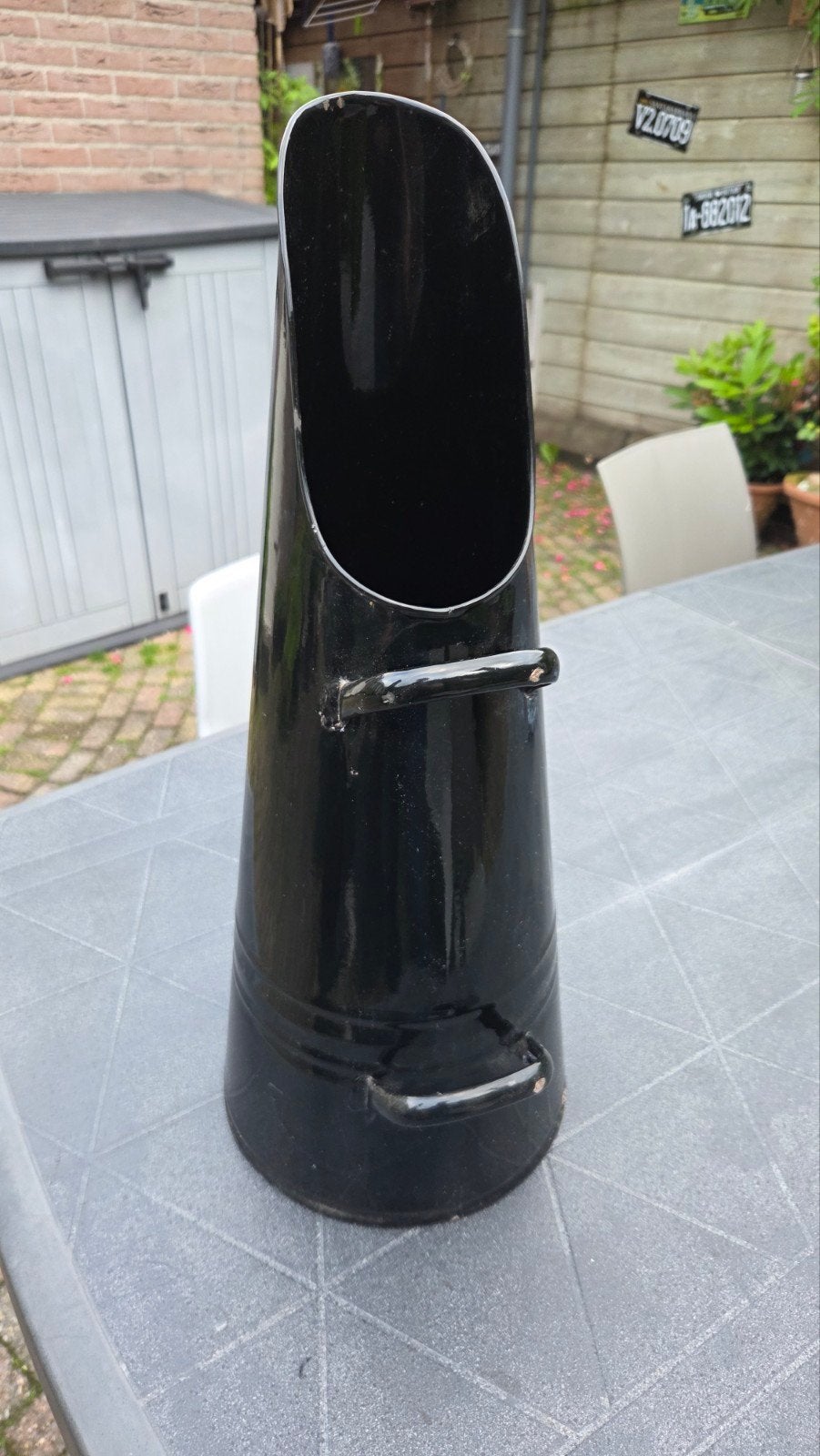 Vintage kolenkit / kolenemmer - Zwart emaille, Ophalen