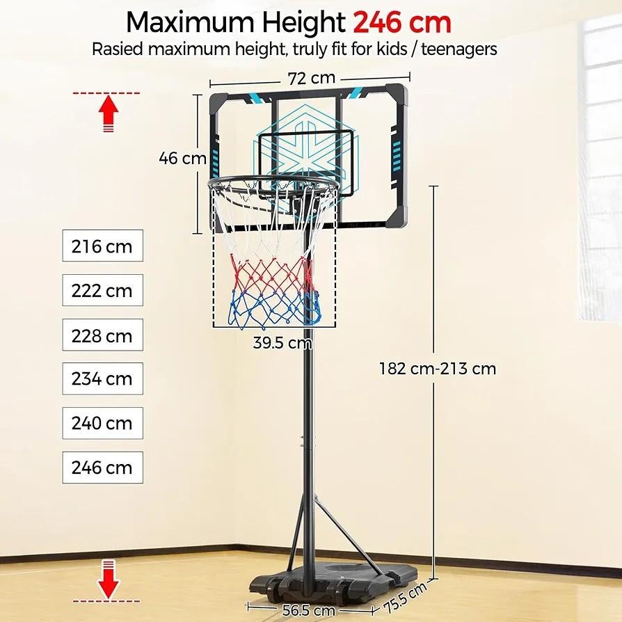 Verstelbare basketbalnet - Max. hoogte 246 cm, Ophalen, Zo goed als nieuw, Ring, Bord of Paal