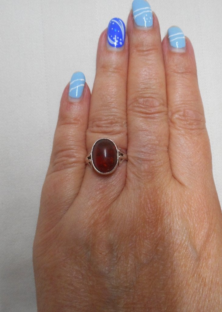 Prachtige zilveren Art Deco Fischland ring barnsteen nr.1745, Verzenden, Zilver, Ring