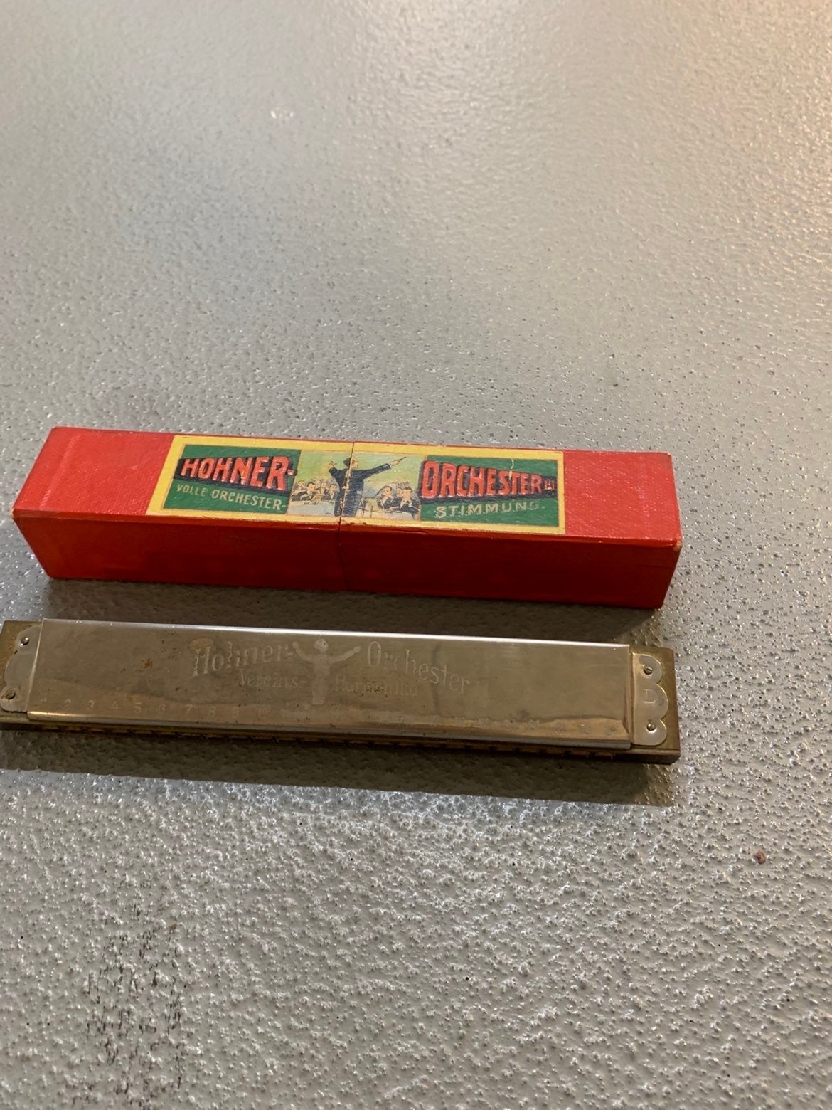Vintage M. Hohner Orchester mondharmonica met doos, Ophalen of Verzenden, Gebruikt, Met koffer of doosje