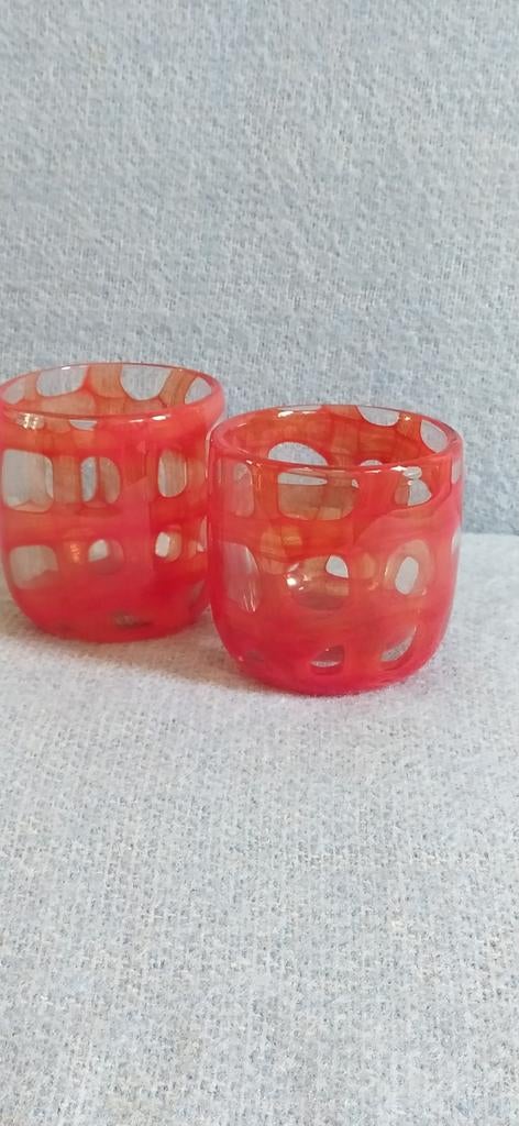 Polspotten Mondgeblazen Glazen Bloempotten - 10cm, Ophalen of Verzenden, Minder dan 50 cm, Rood, Glas