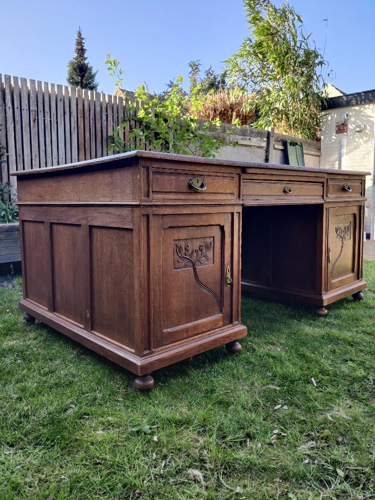 vintage eikenhouten bureau, Huis en Inrichting, Bureaus, Ophalen, Gebruikt, Hout, Antiek