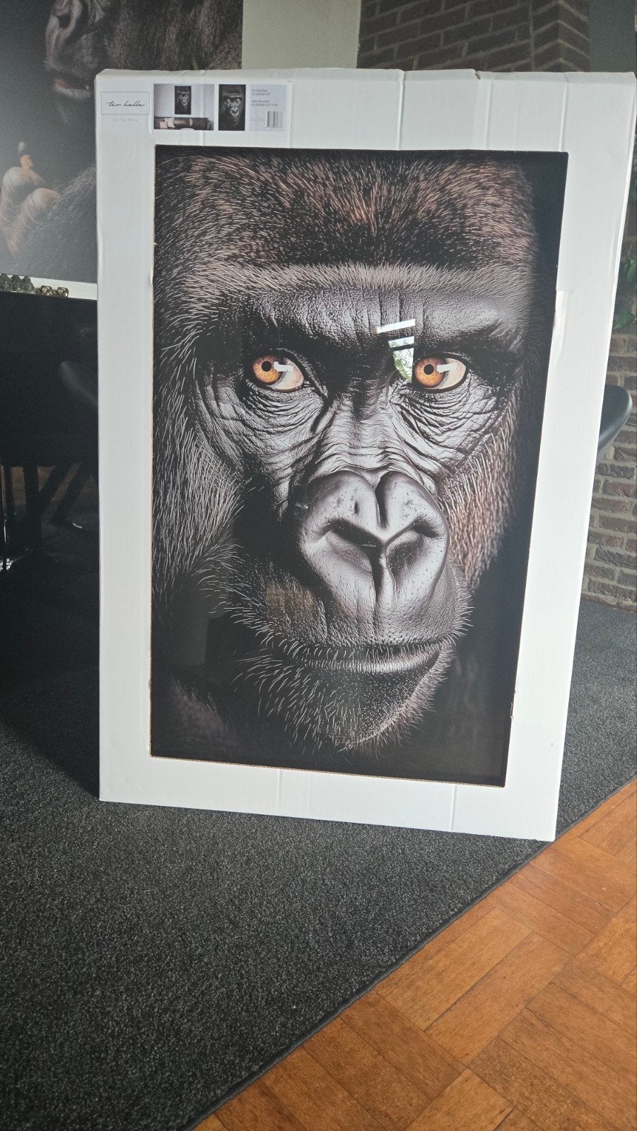 Prachtige Gorilla  glasschiilderij- Nieuw in Doos, Ophalen, Nieuw, Print, 100 tot 125 cm