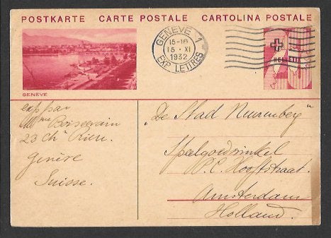 Oude Gelopen Zwitserse Briefkaart uit 1932, Ophalen of Verzenden, Gestempeld