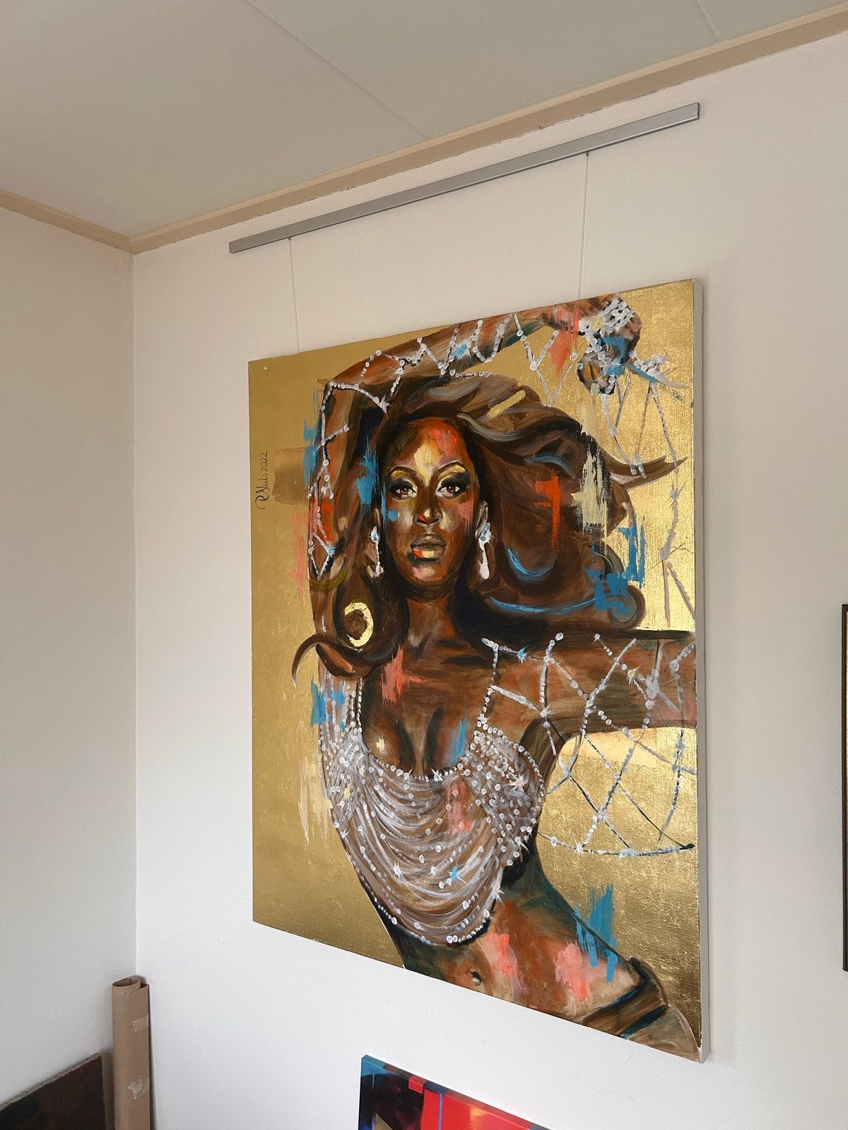 Groot schilderij van Roos Sluis, geïnspireerd op Beyoncé, Ophalen, Acrylverf, Doek, Portret of Personen