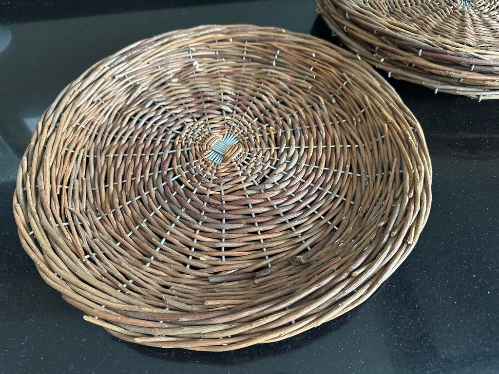 4 stuks rotan onderborden - Landelijke stijl, Gebruikt, Schaal, Rond, Ophalen of Verzenden