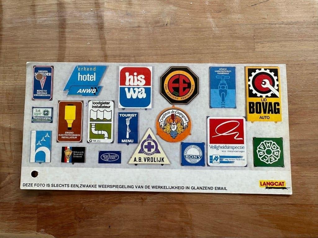 Langcat emaille borden briefkaart Bovag VVN meester schilder, Ophalen of Verzenden, Gebruikt, Reclamebord