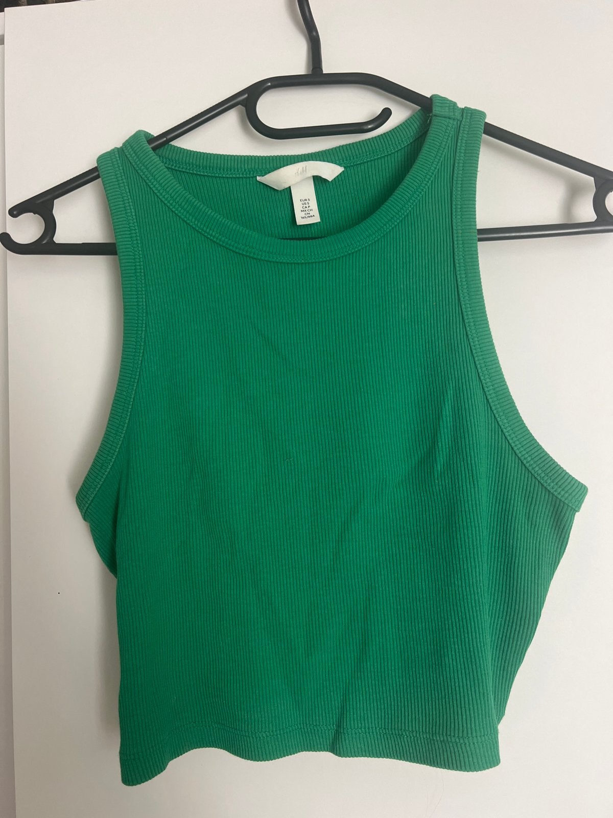 H&M Groene Ribgebreide Cropped Top Maat S, Ophalen of Verzenden, Zo goed als nieuw, Groen, Maat 36 (S)
