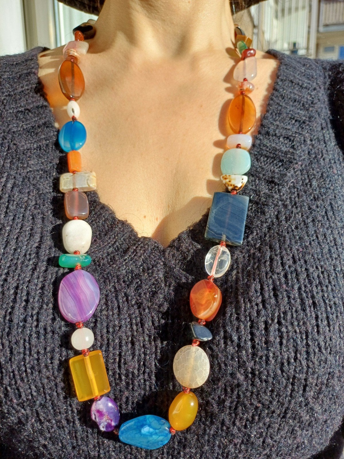 Vanoli lange collier ketting met agaat en halfedelstenen, Daiva1973@hotmail.com, Vanoli, Overige kleuren, AMSTERDAM