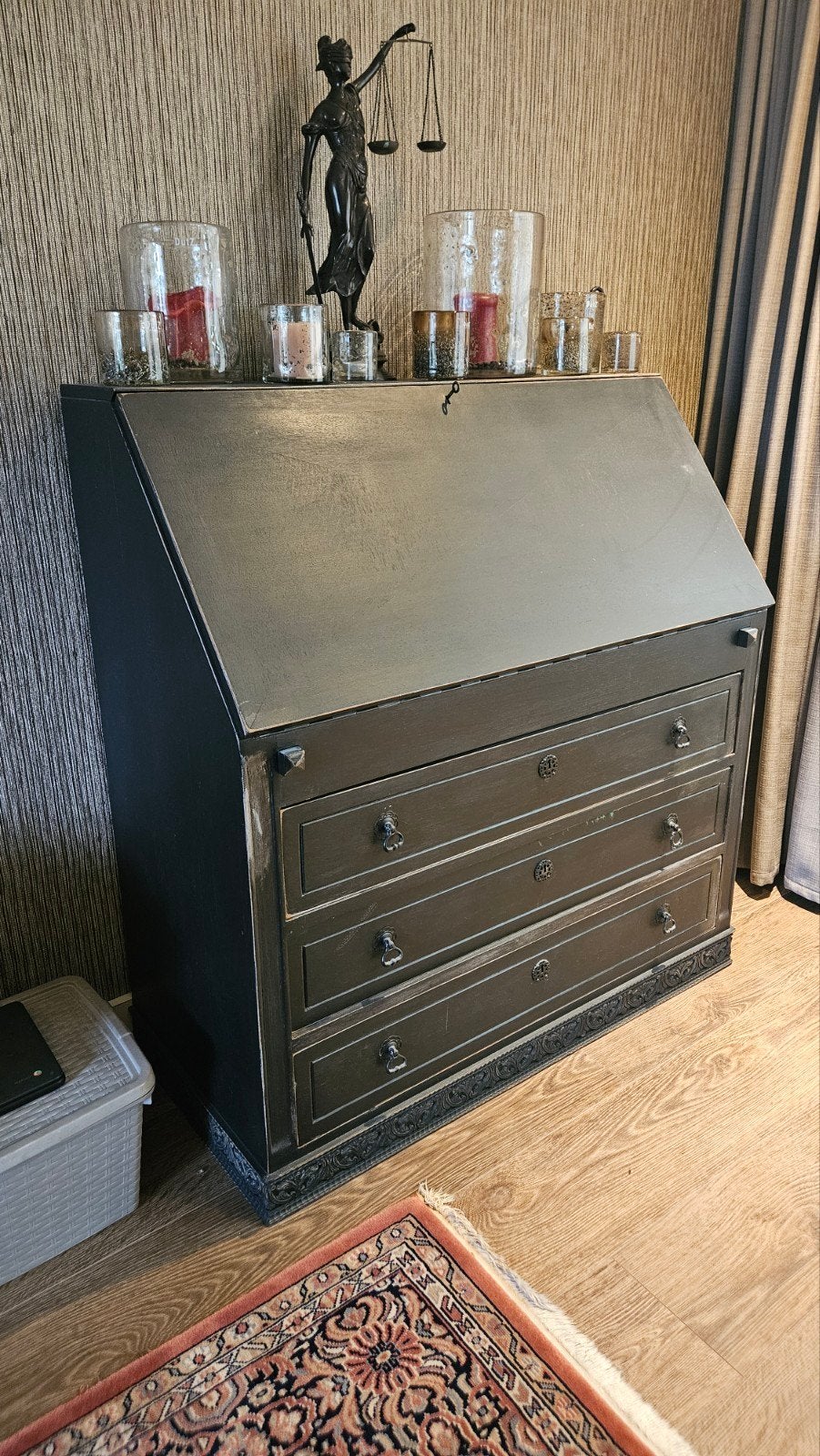 Antiek zwart secretaire bureau met lades, Antiek en Kunst, Ophalen