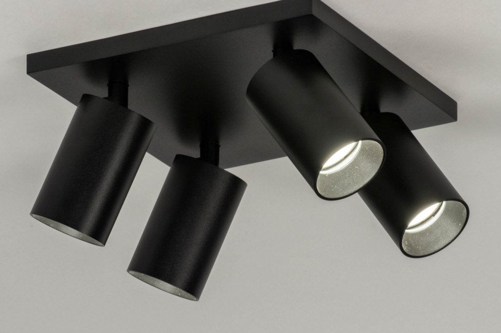 Zwarte plafondspot met 4 GU10 LED lampen, nieuw in doos, Inclusief lichtbron, Modern, Nieuw, Plafondspot