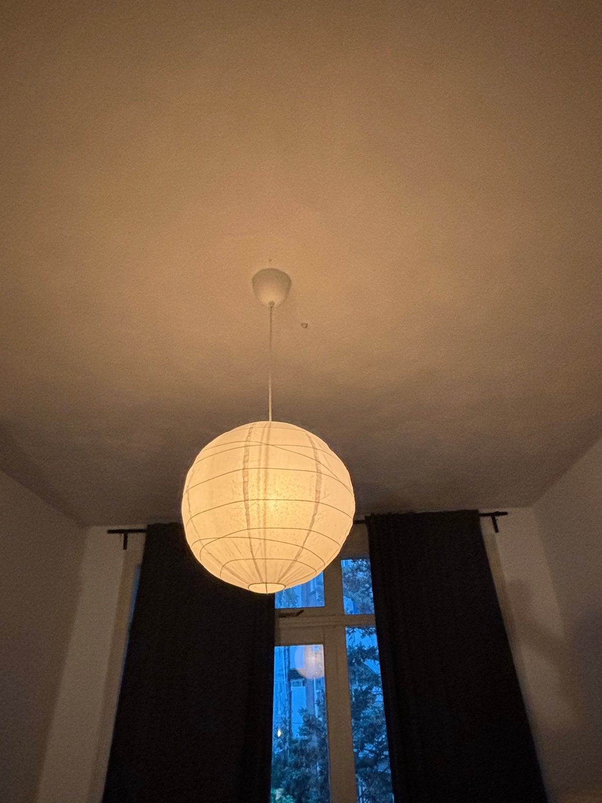 Twee IKEA REGOLIT Hanglampen / Plafondlamp - Rijstpapier, Ophalen, Zo goed als nieuw, Natuurlijk materiaal, E27 (groot)