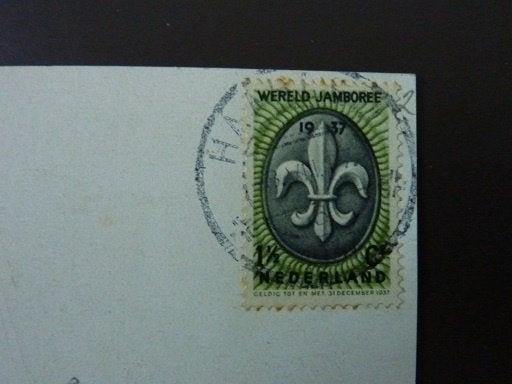 HAARLEM Sint Bavo postzegel WORLD JAMBOREE gekocht bij V&D /, Ophalen, 1920 tot 1940, Gelopen, Noord-Holland