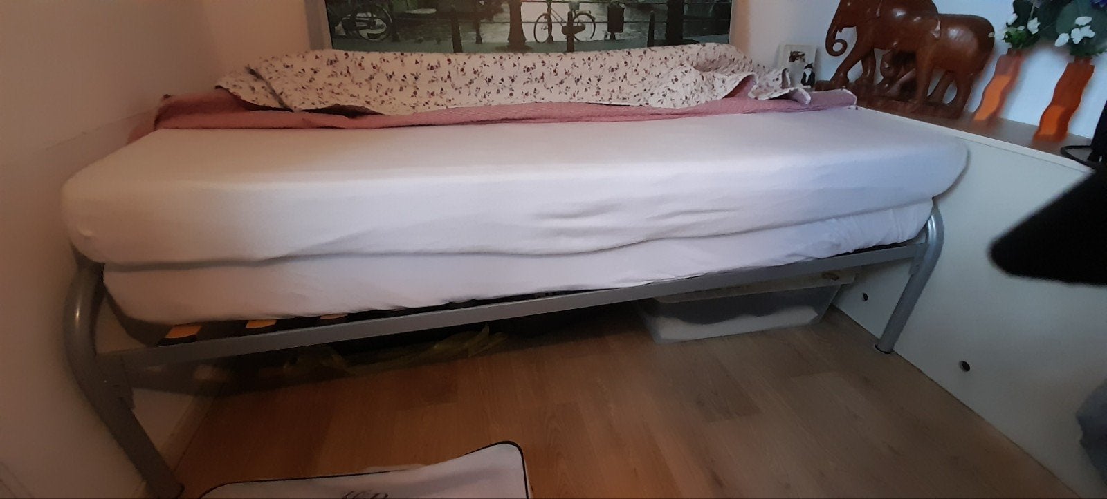 1 persoonsbed met onderschuifbed inclusief matrassen, Ophalen, 90 cm, Eenpersoons, Zo goed als nieuw