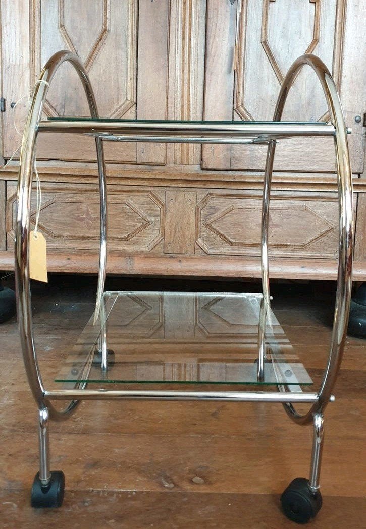 vintage barcart trolley theewagen chroom glas izgs, Ophalen, Zo goed als nieuw, Trolley, Demontabel