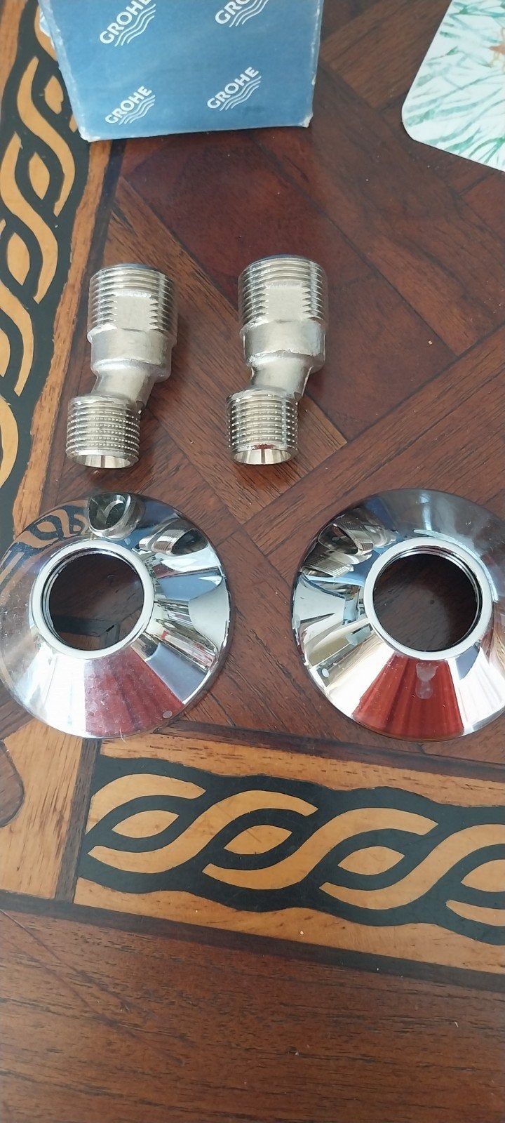 Grohe S-koppelingen met rozetten - Nieuw in doos, Ophalen of Verzenden, Nieuw, Chroom, Overige typen