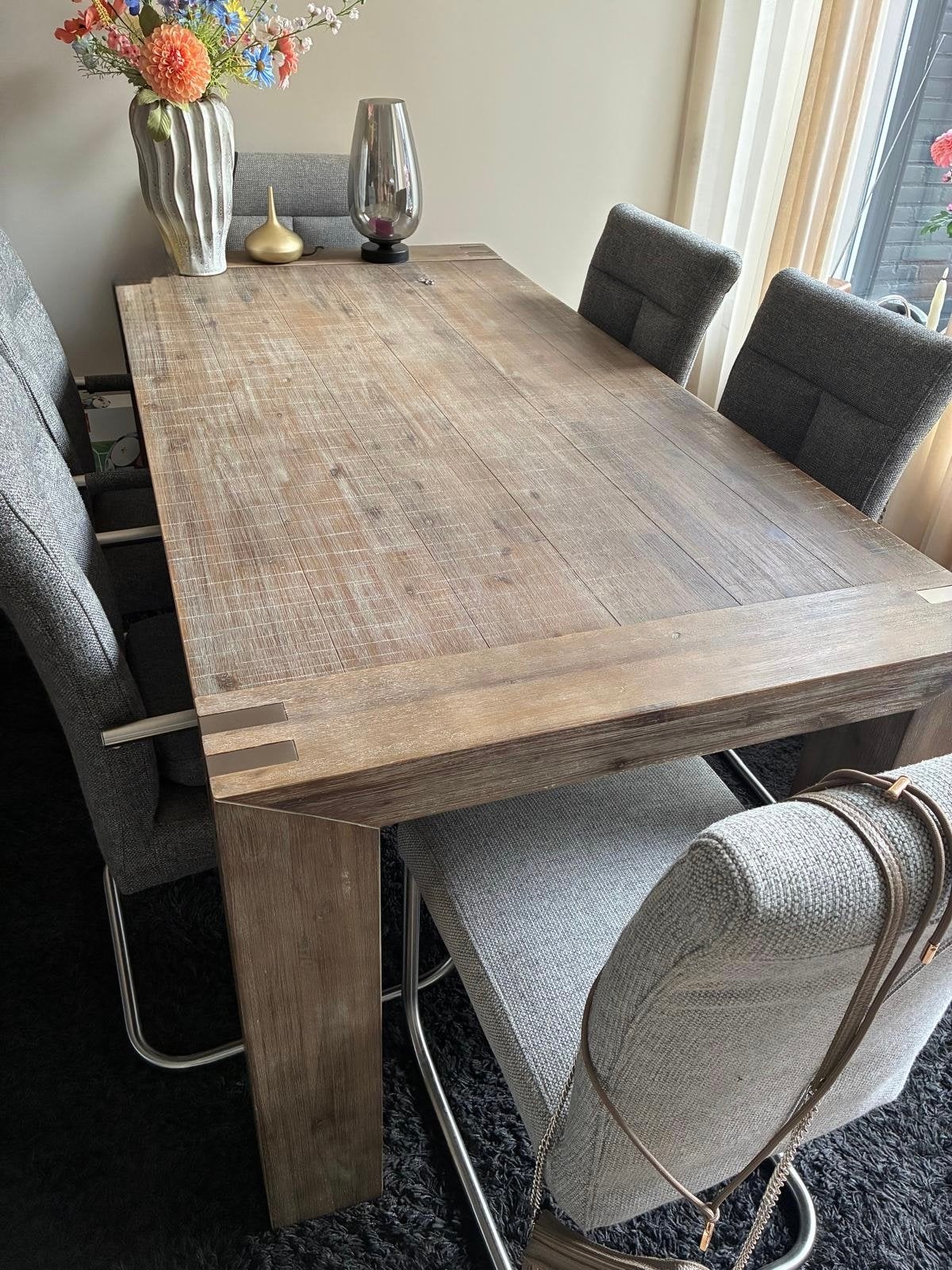 Bassano eettafel met 6 stoelen, Ophalen, 50 tot 100 cm, Zo goed als nieuw, Vijf personen of meer