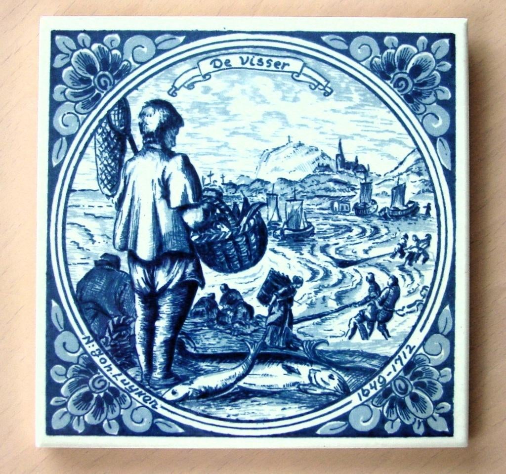 Delfts blauwe tegel oude ambacht "De Visser" Jan Luyken, Antiek en Kunst, Ophalen of Verzenden